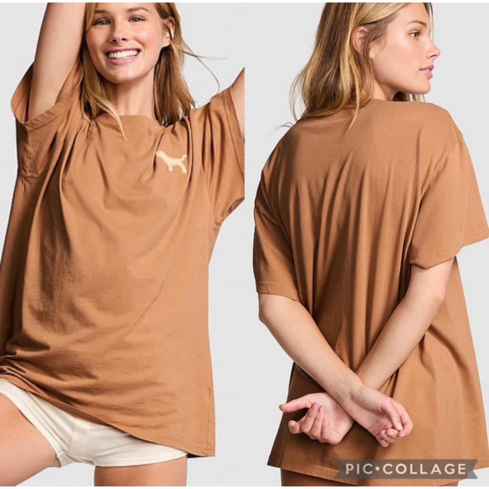 PINK Oversized Short-Sleeve Campus T-Shirt